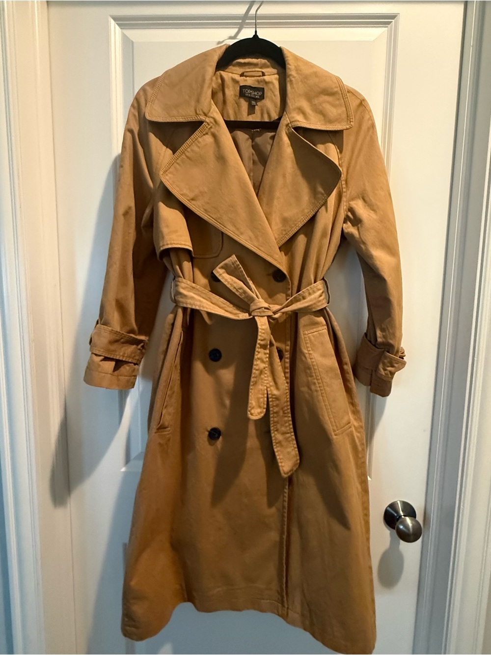 Topshop Camel Trench Coat with Waist Tie